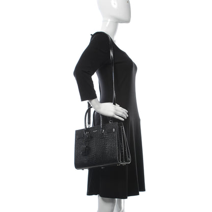 Saint Laurent Calfskin Crocodile Embossed Baby Sac De Jour Black 2 of 10