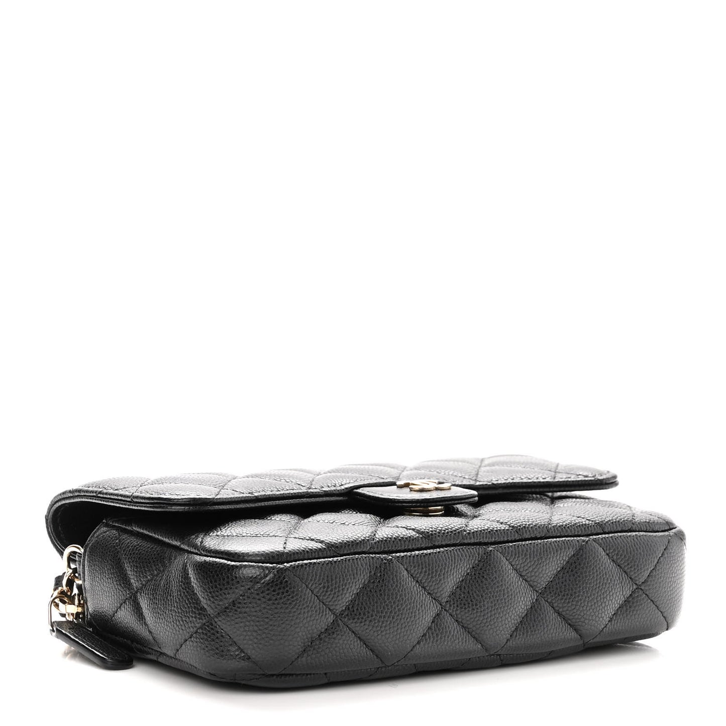 Caviar Quilted Flap Phone Holder With Chain Black