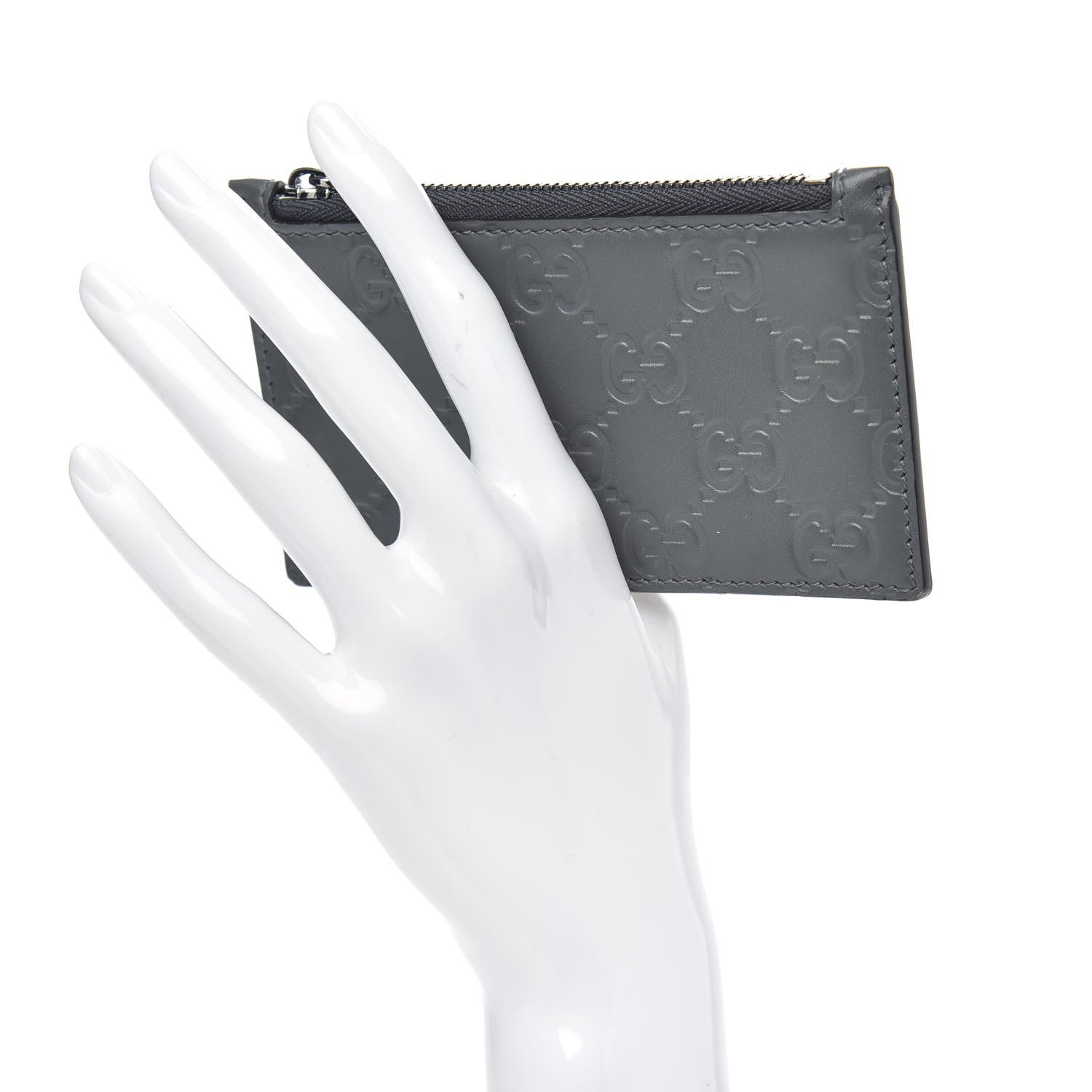 Gucci Guccissima Signature Coin Case Card Holder Graphite 2 of 6