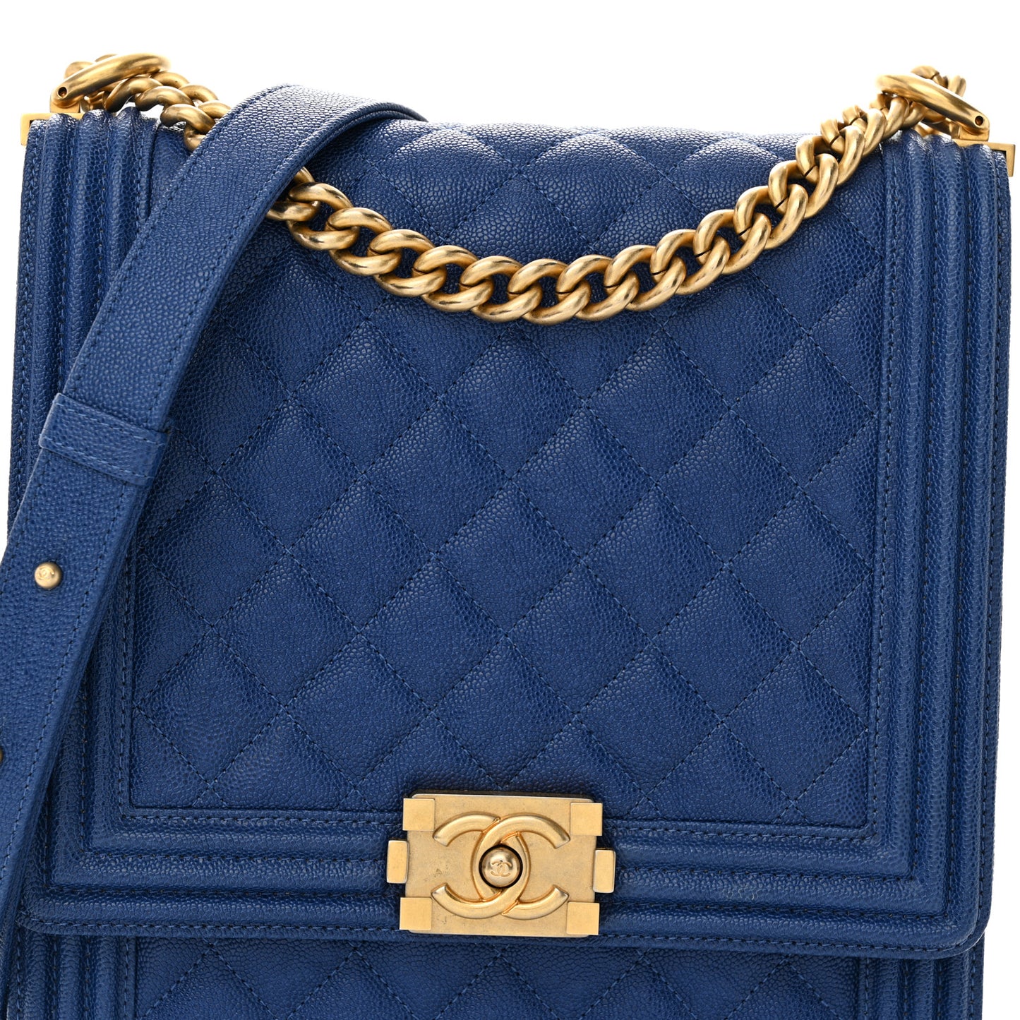 Caviar Quilted Maxi North South Boy Flap Blue