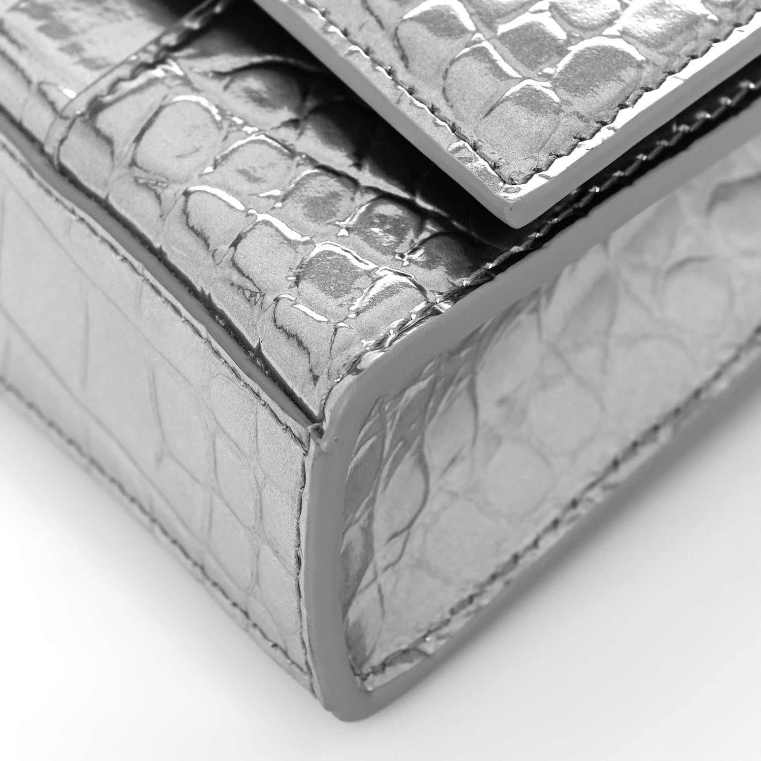 Balenciaga Metallic Calfskin Crocodile Embossed Hourglass Chain Bag Silver 9 of 13