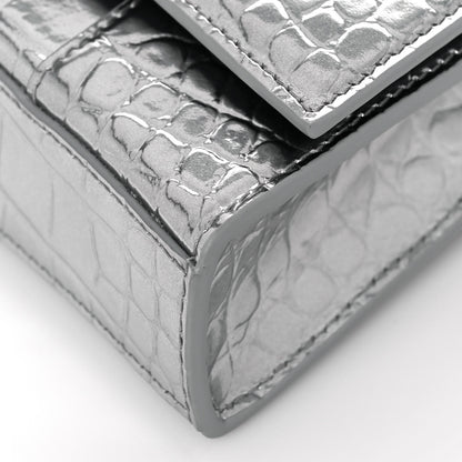 Balenciaga Metallic Calfskin Crocodile Embossed Hourglass Chain Bag Silver 9 of 13