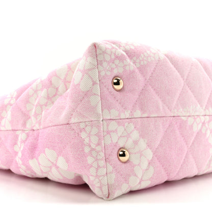 Chanel Printed Denim Quilted Coco Beach Shopping Tote Pink White 10 of 13