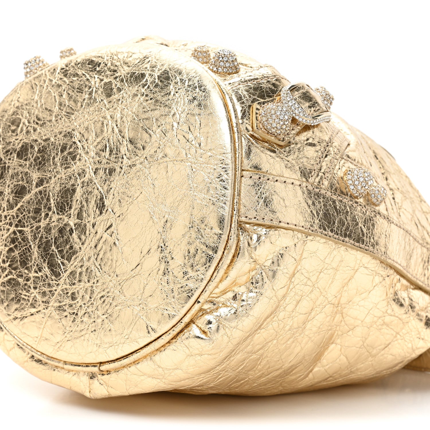Balenciaga Metallic Agneau Arena Crystal Le Cagole Bucket Bag XS Light Gold 8 of 9