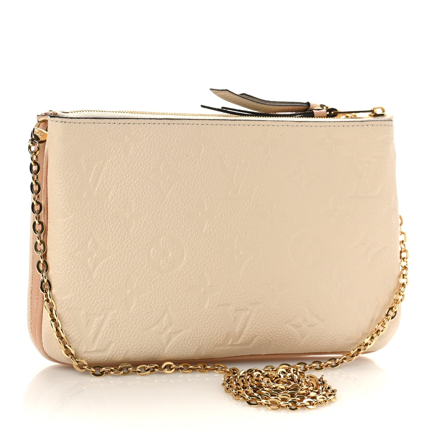 Empreinte Double Zip Pochette Beige Rose Creme