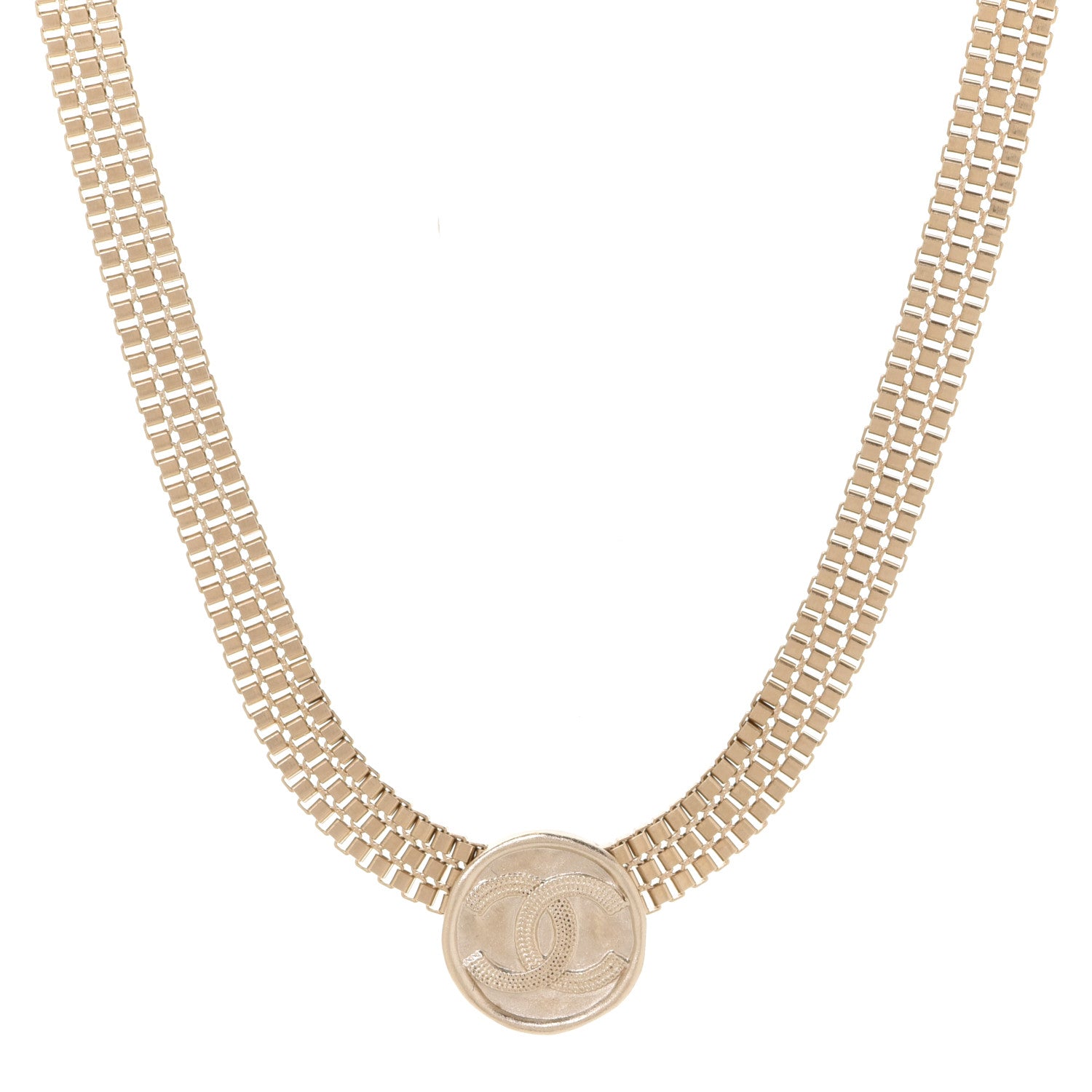 Chanel Metal Chain Link CC Medallion Choker Necklace Gold 1 of 5