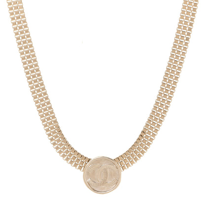 Chanel Metal Chain Link CC Medallion Choker Necklace Gold 1 of 5