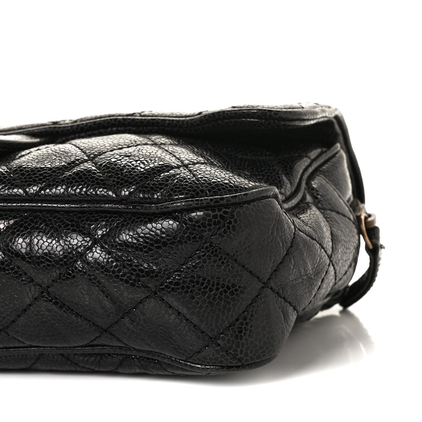 Crumpled Grained Calfskin Quilted Small Shiva Flap Black