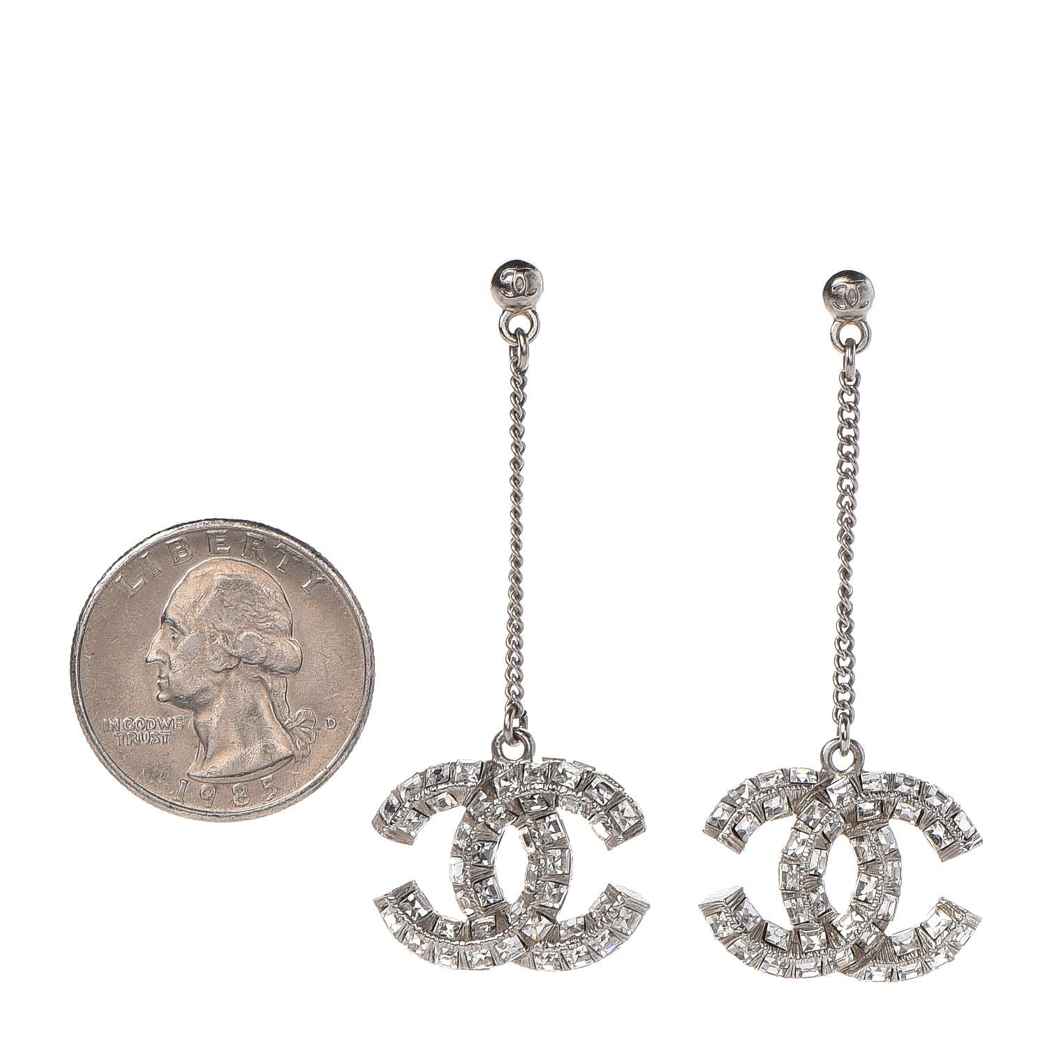 Chanel Baguette Crystal CC Drop Earrings Silver 3 of 3