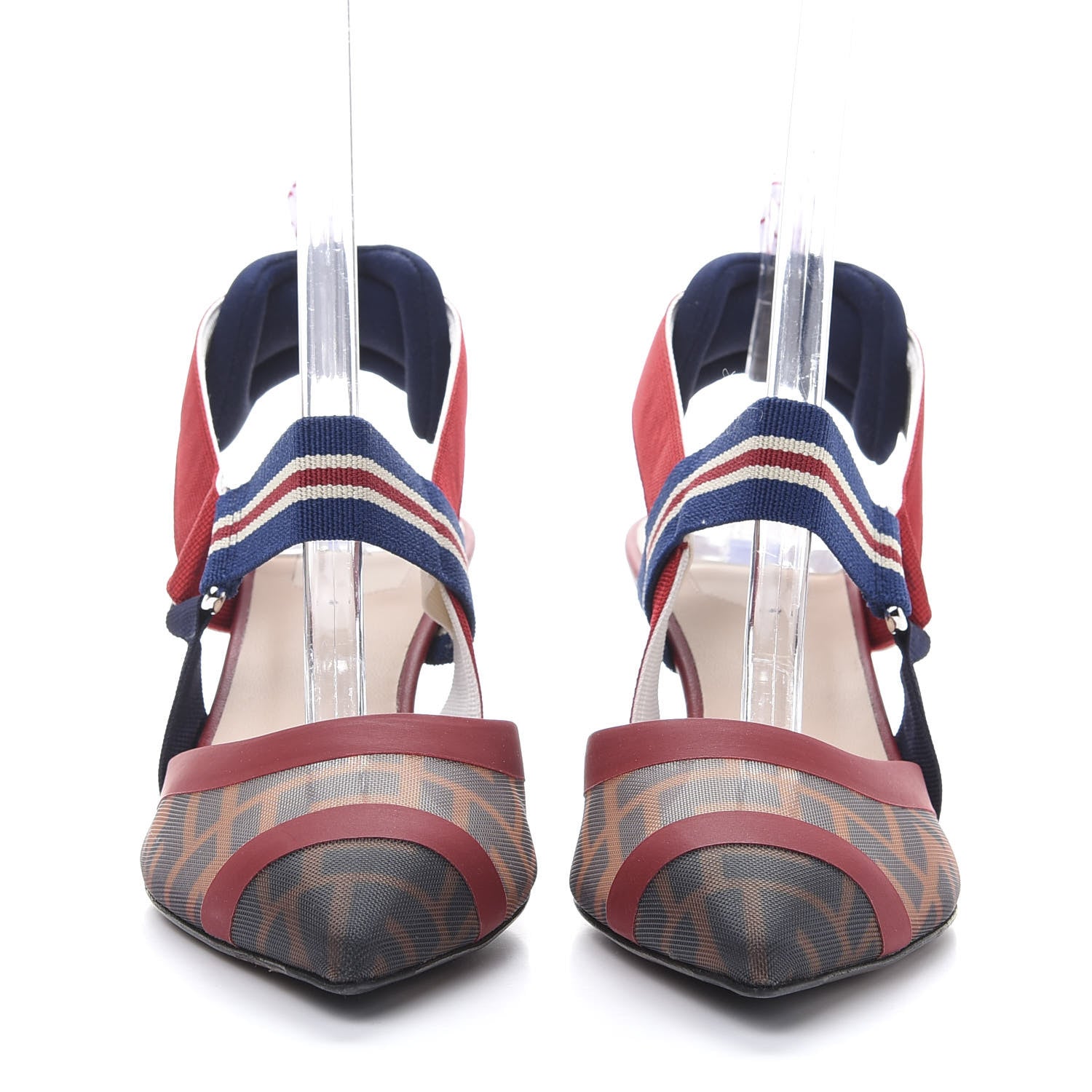 Fendi Technical Mesh FF Colibri 55mm Slingback Pumps 38 Tobacco Moro Zaffiro Ciliegia Rosso 2 of 10