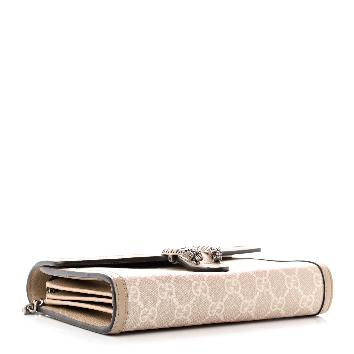 Gucci GG Supreme Monogram Textured Dollar Calfskin Mini Dionysus Chain Wallet Beige Mystic White Oatmeal 3 of 9