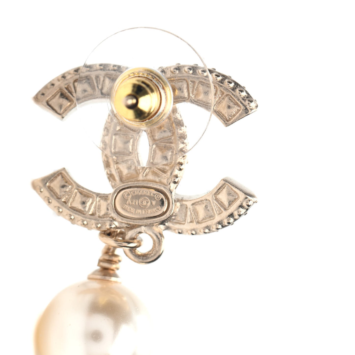 Crystal Pearl CC Drop Earrings Gold