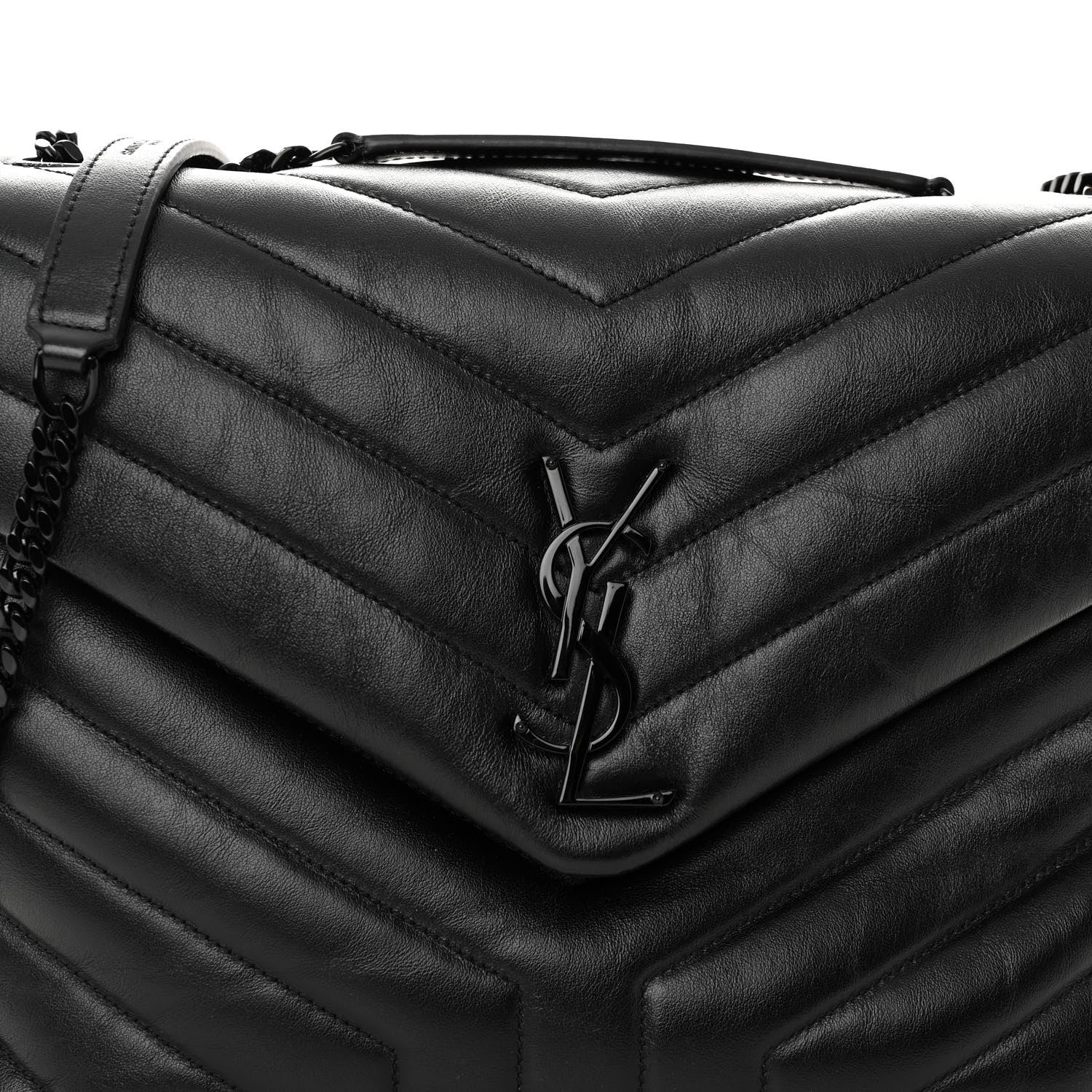 Saint Laurent Calfskin Y Quilted Monogram Monochrome Medium Loulou Chain Satchel Black 7 of 9