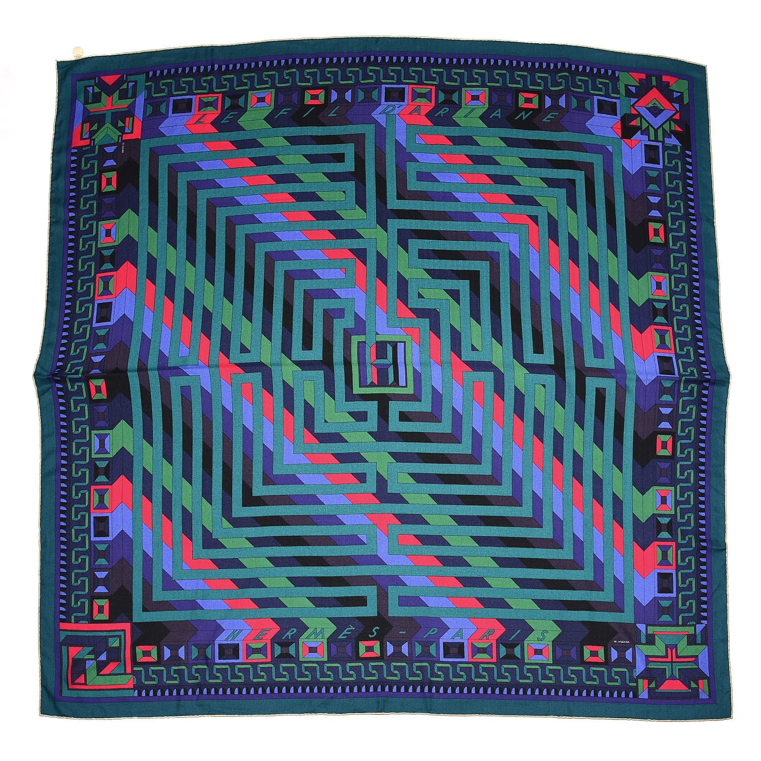 Hermes Cashmere Silk Le Fil D'Ariane Shawl 140 Vert Violet Rose Vif 1 of 5