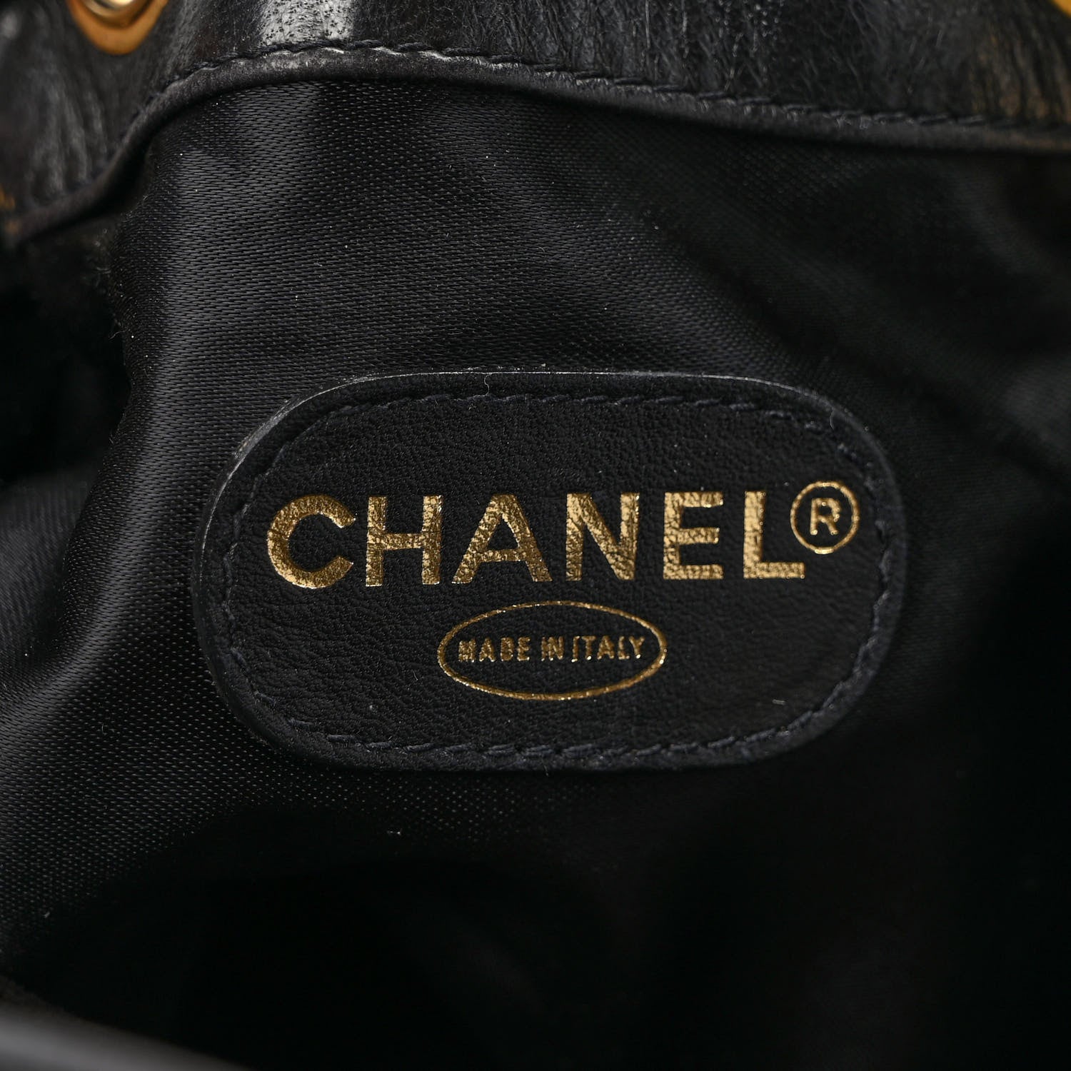 Chanel Lambskin CC Stitched Drawstring Bucket Bag Dark Brown 7 of 12