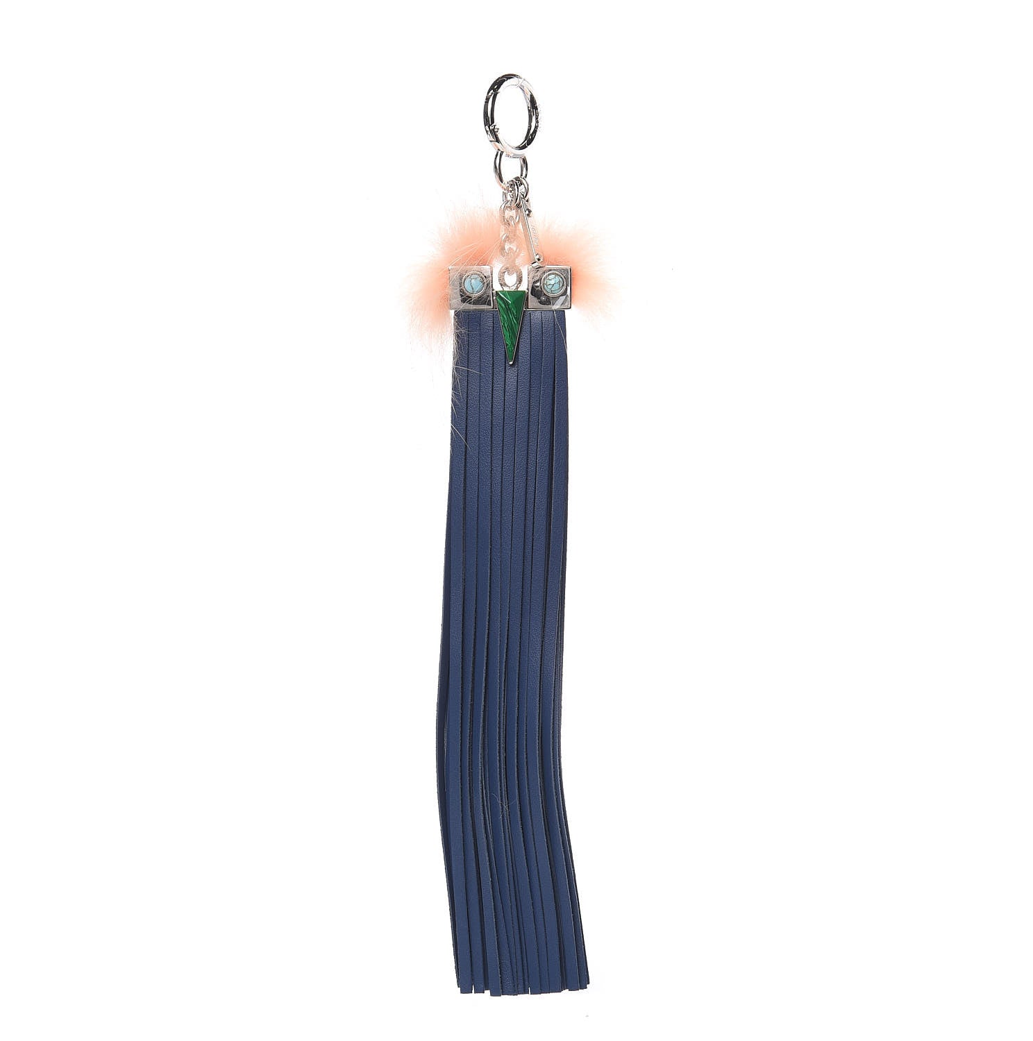 Fendi Vitello Century Fox Fur Stone Fringe Hypnoteyes Bag Charm Blue Palmspring 1 of 4