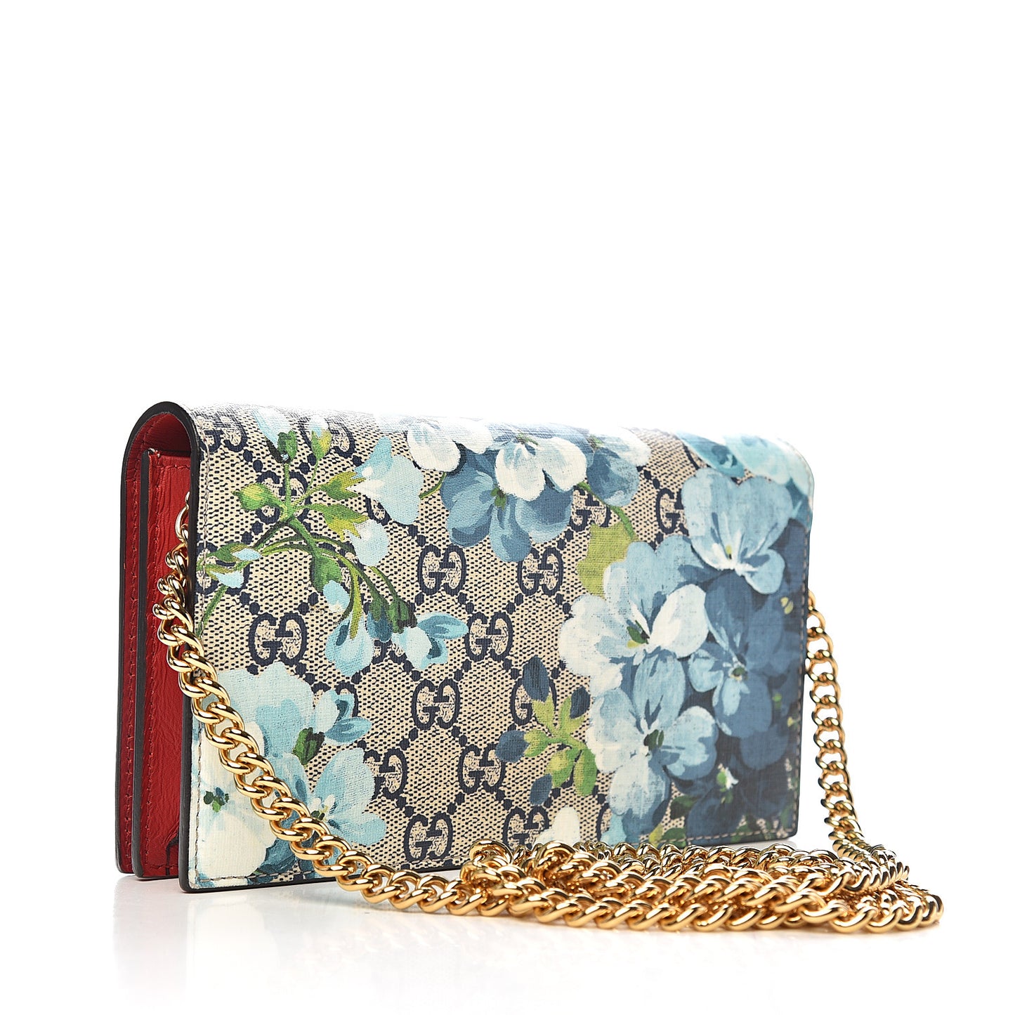 GG Supreme Monogram Blooms Chain Wallet Blue