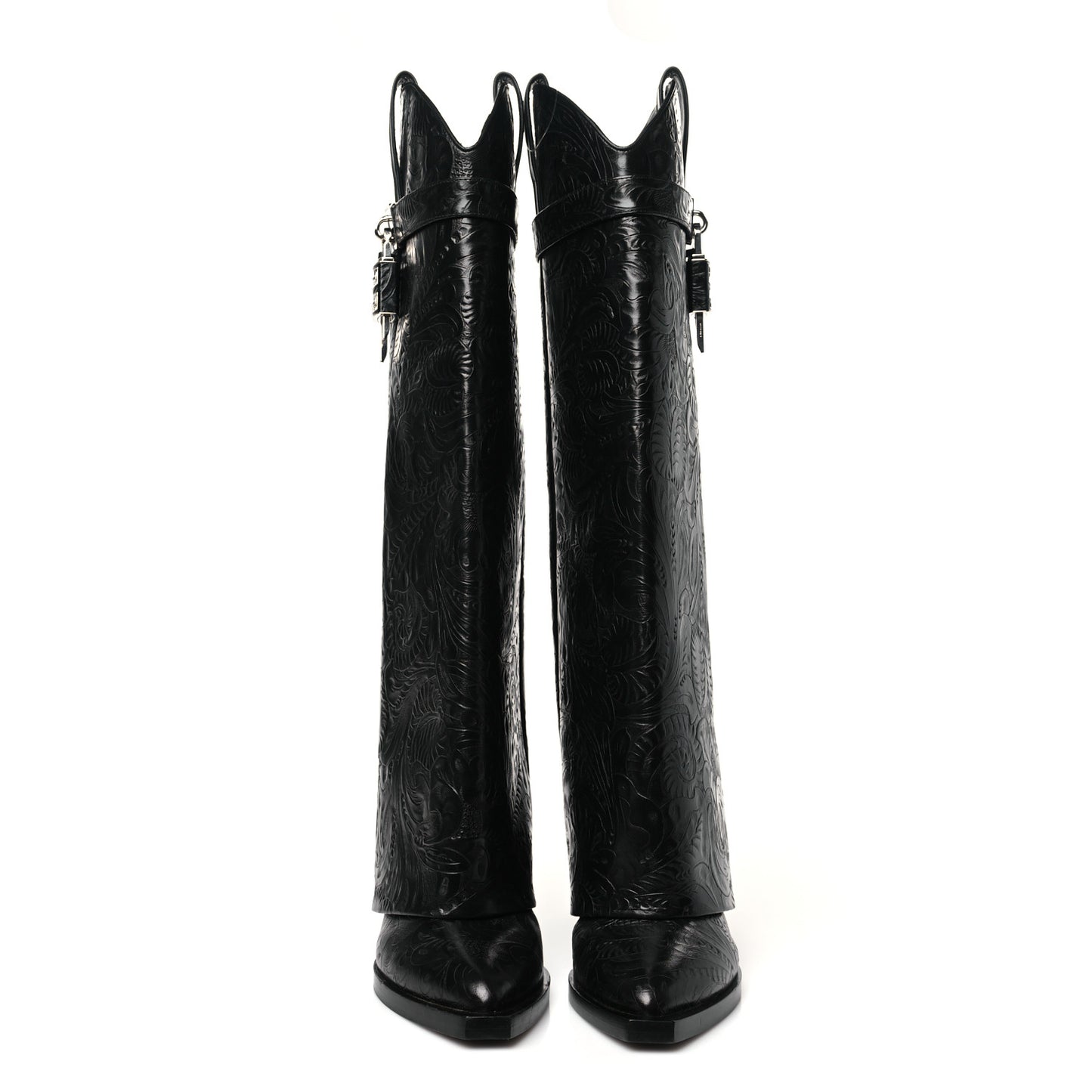 Calfskin Cowboy Shark Lock High Boots 40 Black