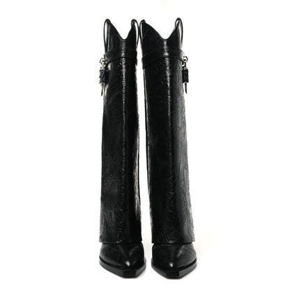 Givenchy Calfskin Cowboy Shark Lock High Boots 40 Black 3 of 9