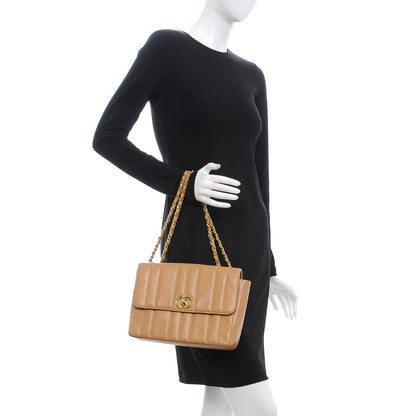Chanel Caviar Vertical Quilted Jumbo Single Flap Beige 2 of 10