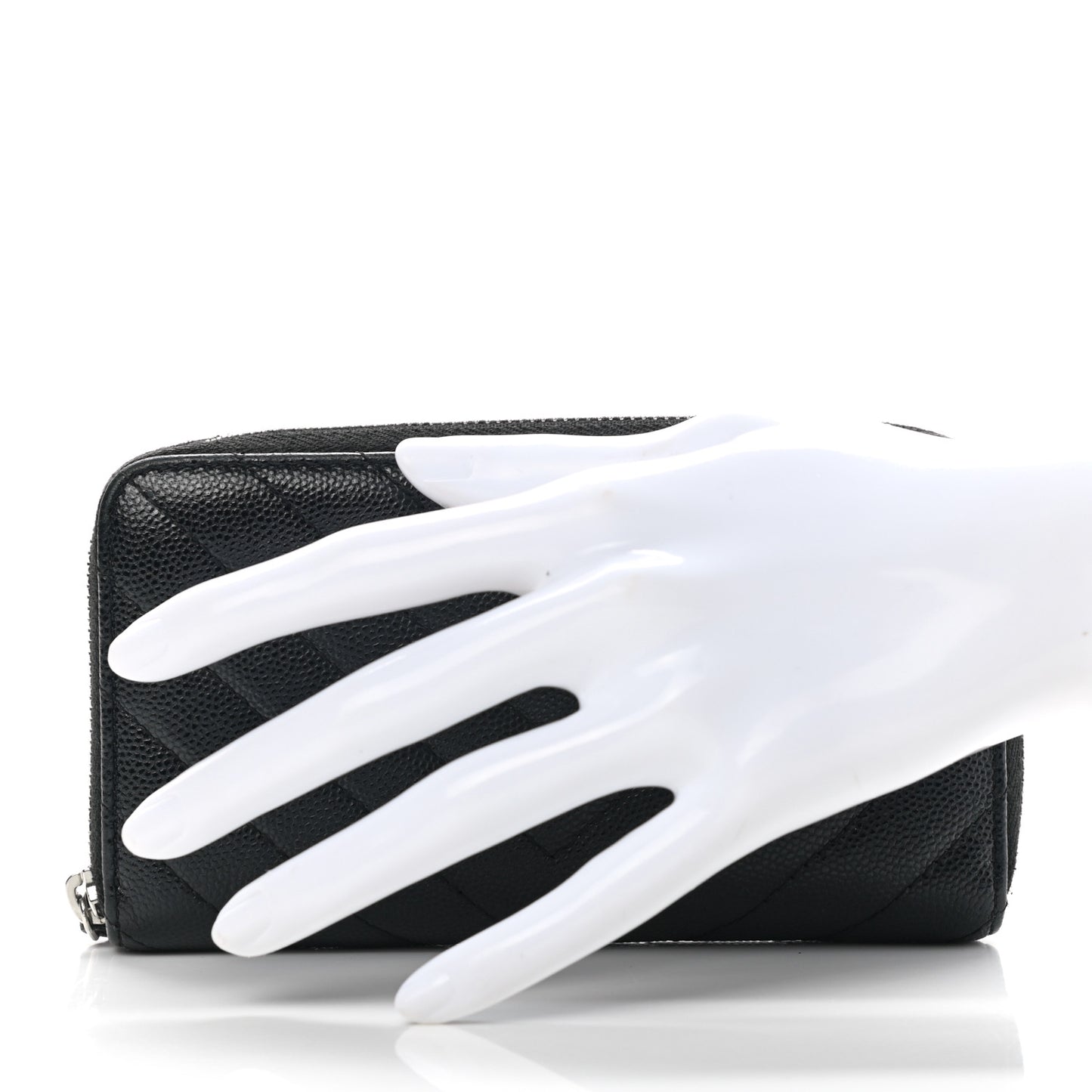 Caviar Chevron Quilted Small Zip Around Wallet Black