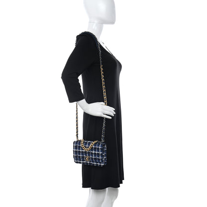 Chanel Tweed Quilted Chanel 19 Wallet On Chain WOC Blue White Navy Blue 2 of 12