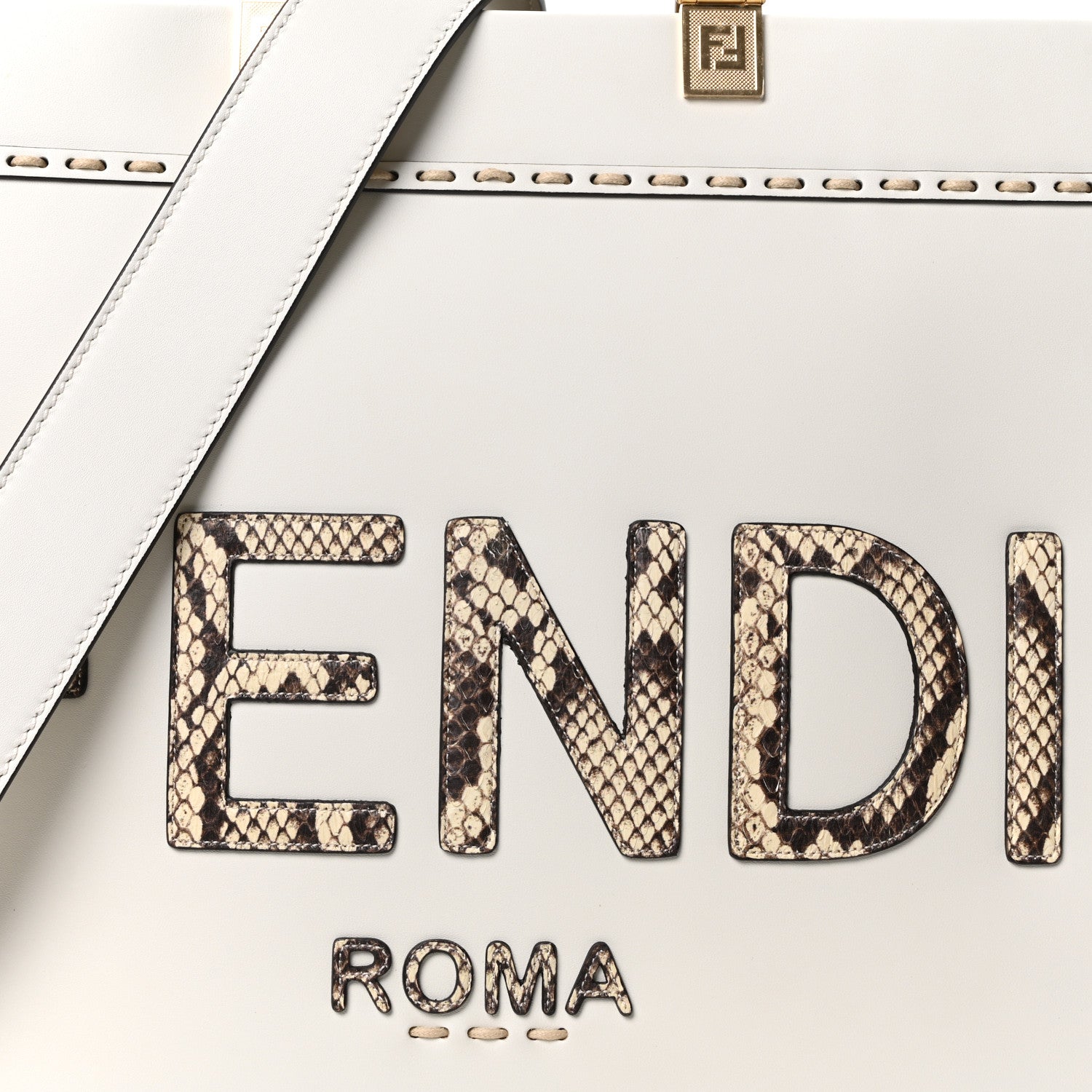 Fendi Vitello King Plexiglass Elaphe Snakeskin Print Logo Medium Fendi Sunshine Shopper Tote Ice White 7 of 9