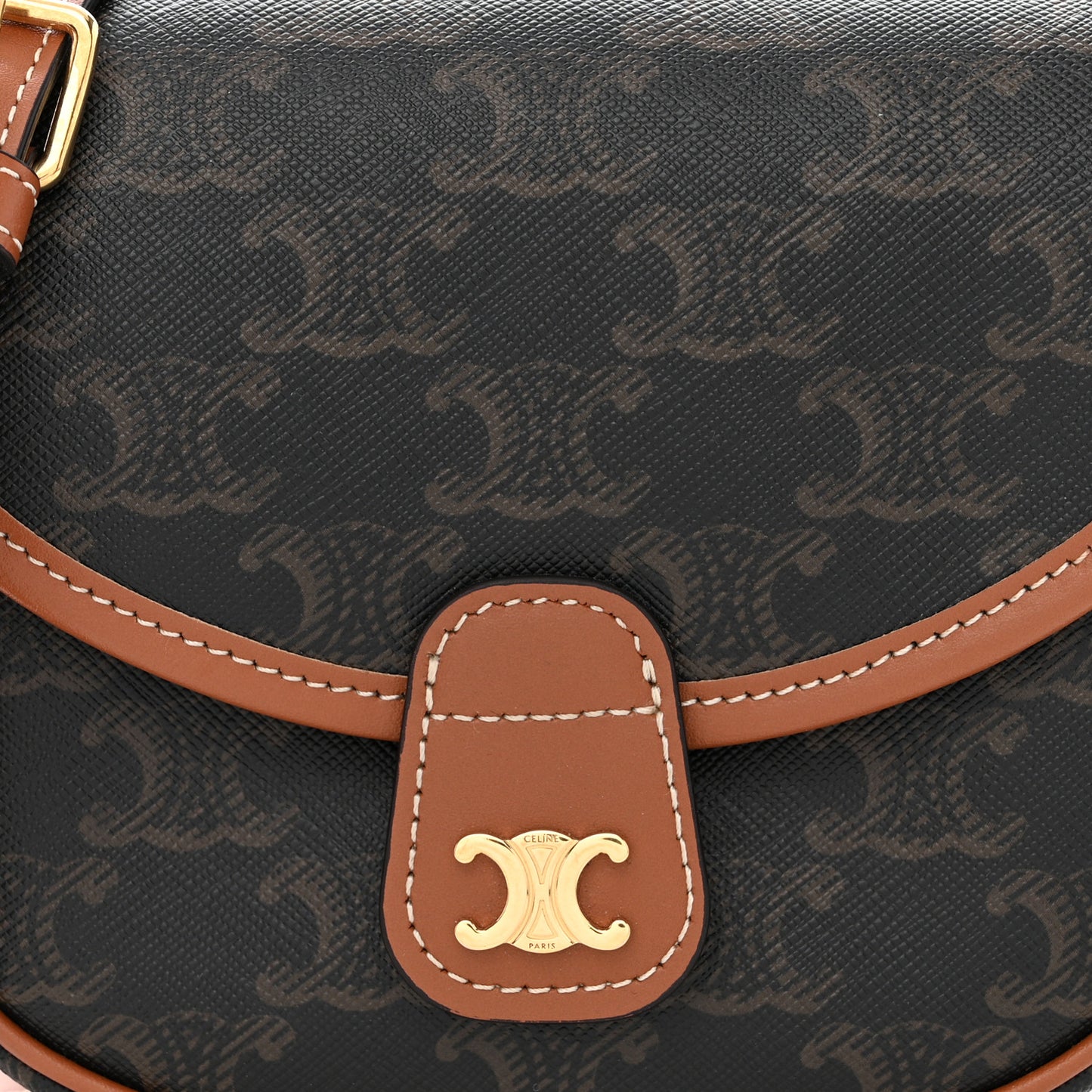 Canvas Calfskin Triomphe Mini Besace Tan