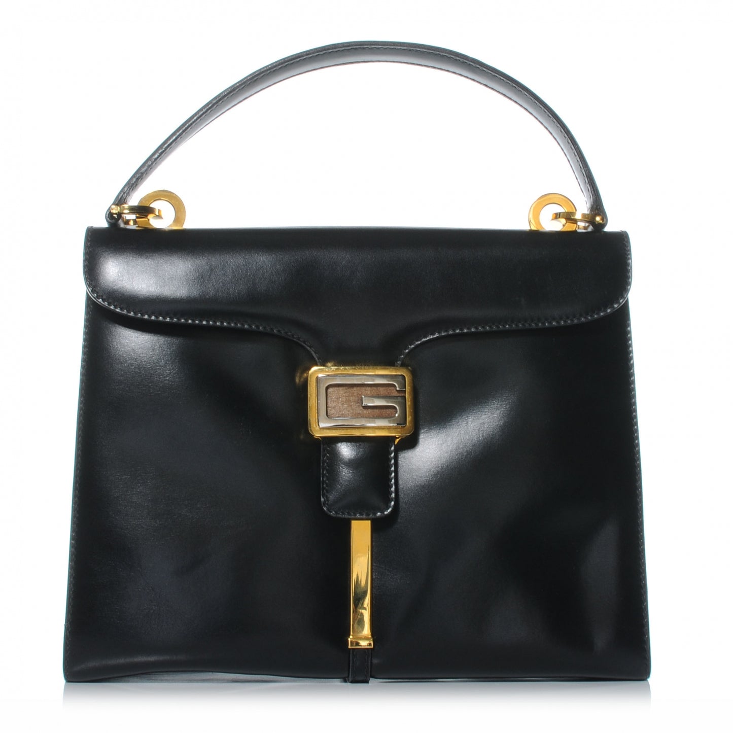 Leather G Top Handle Bag Black
