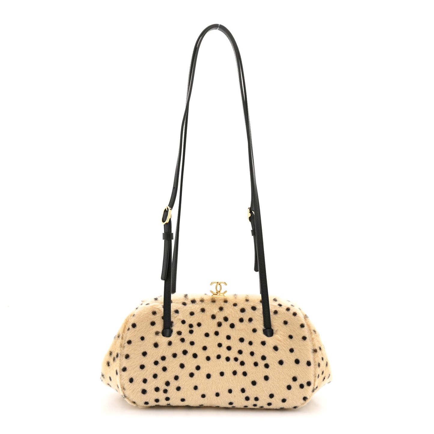 Pony Hair Cheetah Print Pretty CC Clutch With Strap Light Beige Black