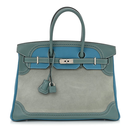 Hermes Veau Doblis Taurillon Clemence Evergrain Ghillies Birkin 35 Turquoise Ciel 1 of 12