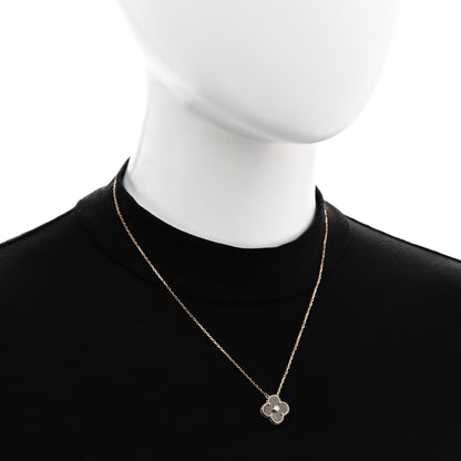 Van Cleef & Arpels 18K Rose Gold Diamond Grey Mother of Pearl Vintage Alhambra Pendant Necklace 2 of 6