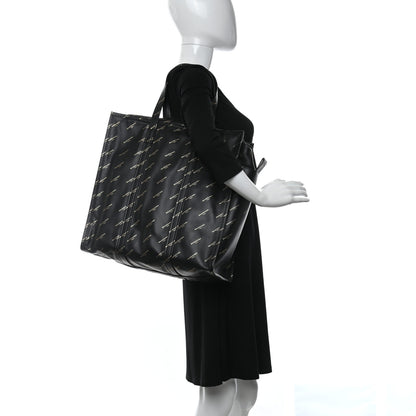 Balenciaga Calfskin Allover Logo Medium Bazar Shopper Tote Black Gold 2 of 10
