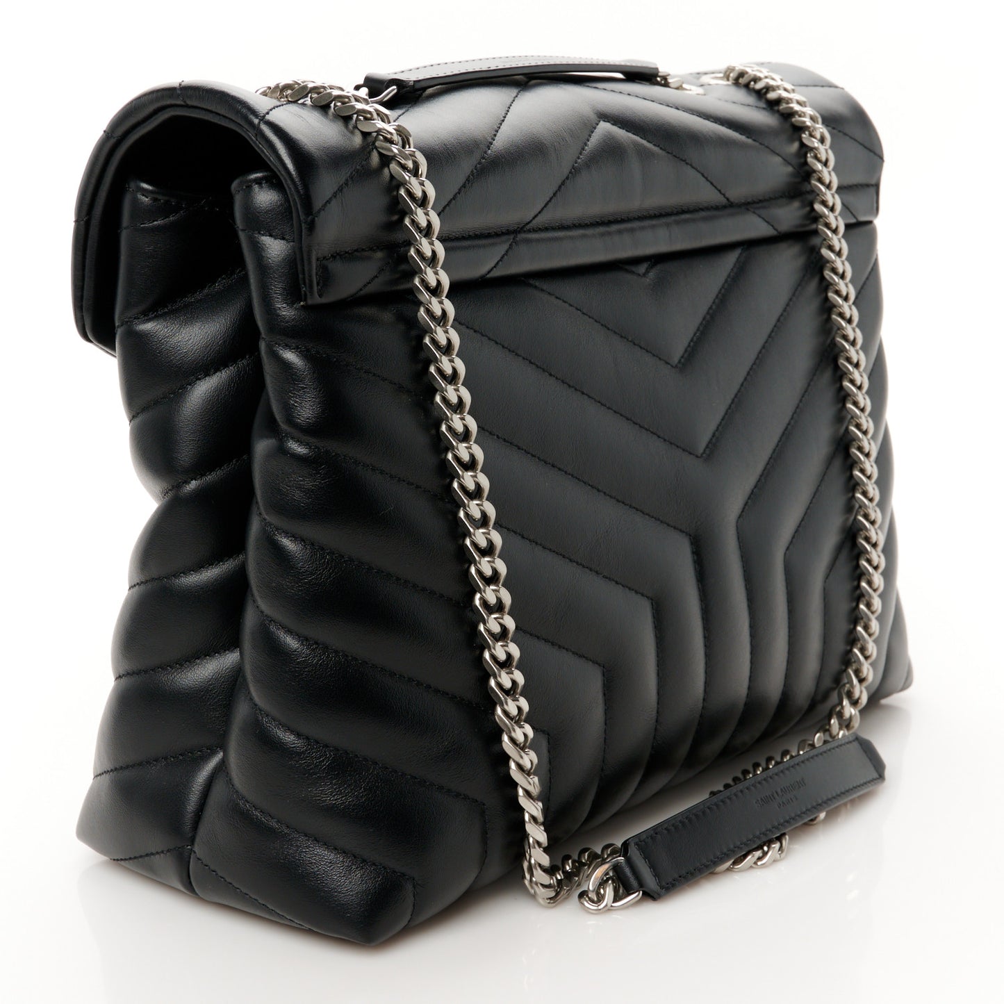 Calfskin Y Quilted Monogram Medium Loulou Chain Satchel Black