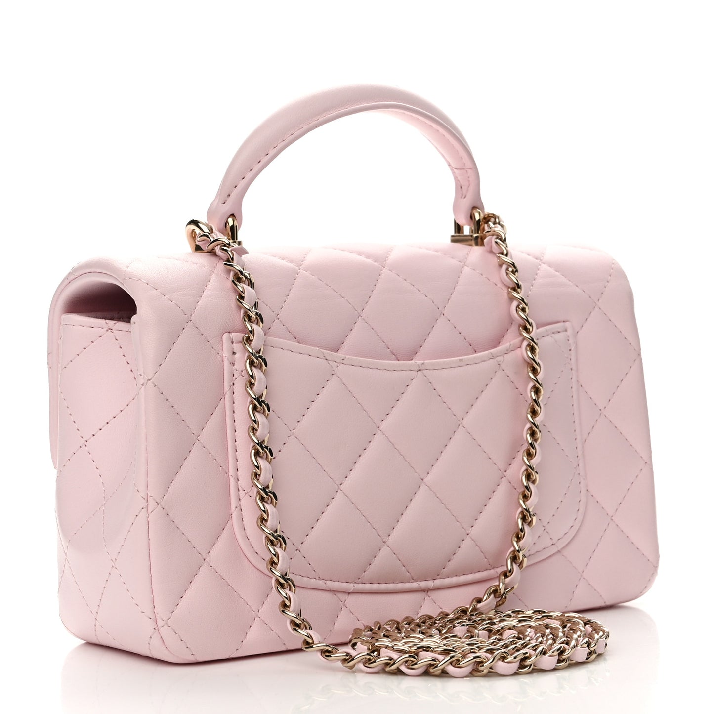 Lambskin Quilted Mini Top Handle Rectangular Flap Light Pink