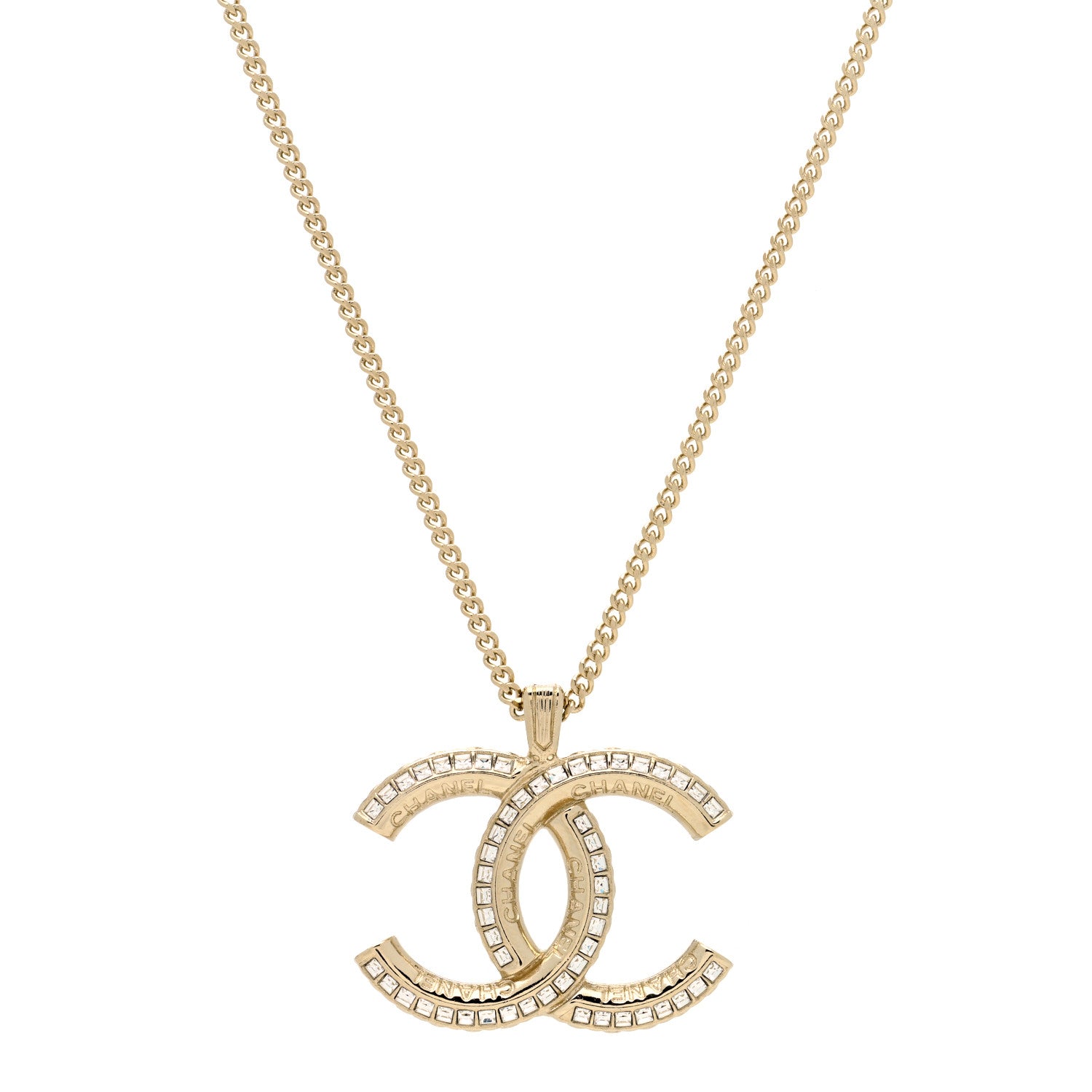 Chanel Baguette Crystal Logo CC Chain Necklace Gold 1 of 6