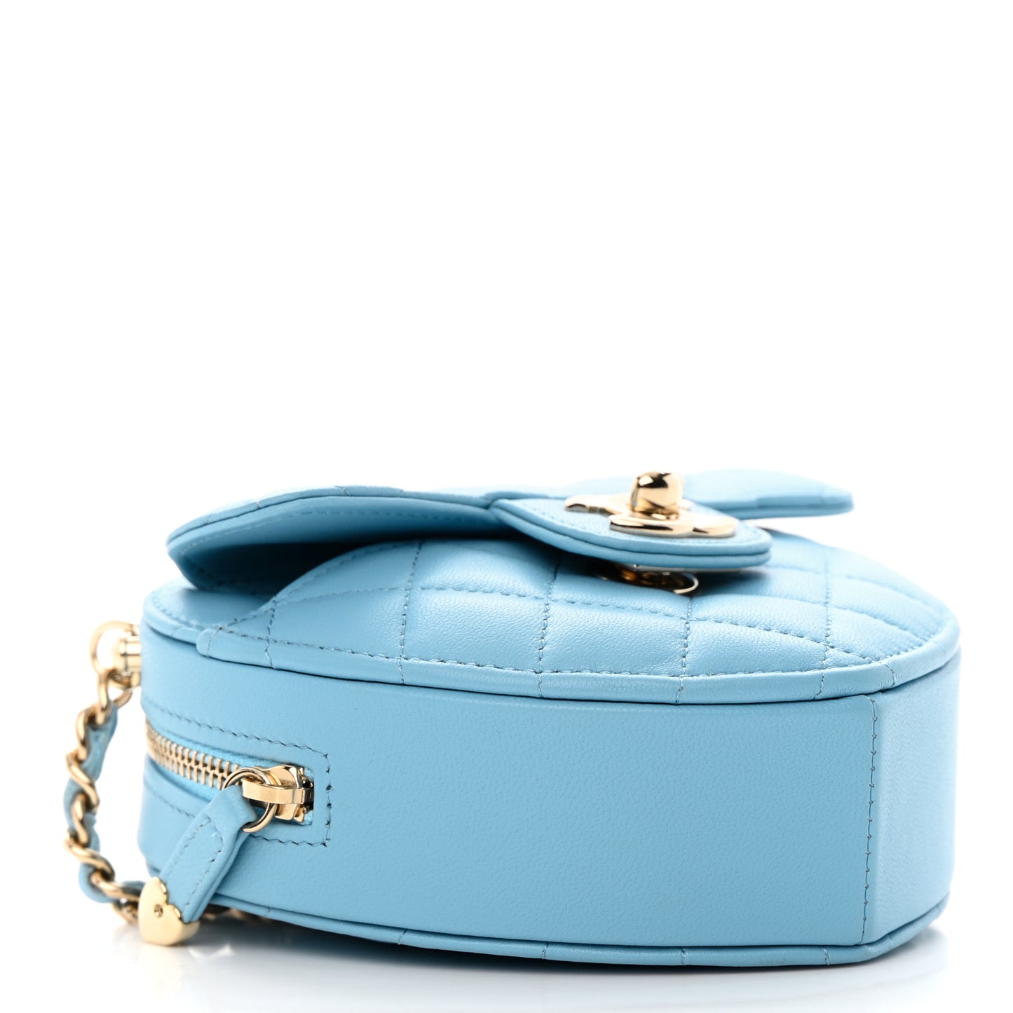 Lambskin Quilted CC In Love Heart Clutch With Chain Light Blue