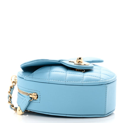 Chanel Lambskin Quilted CC In Love Heart Clutch With Chain Light Blue 4 of 12