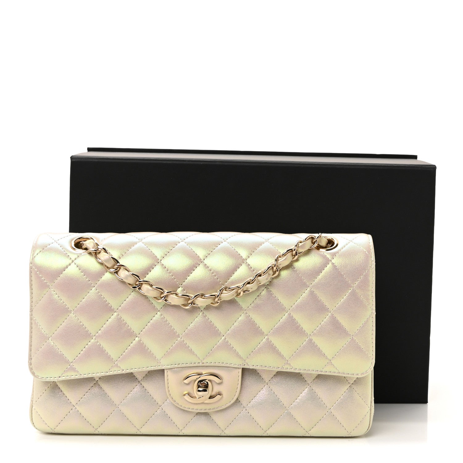 Chanel Iridescent Lambskin Quilted Medium Double Flap Ivory 11 of 11