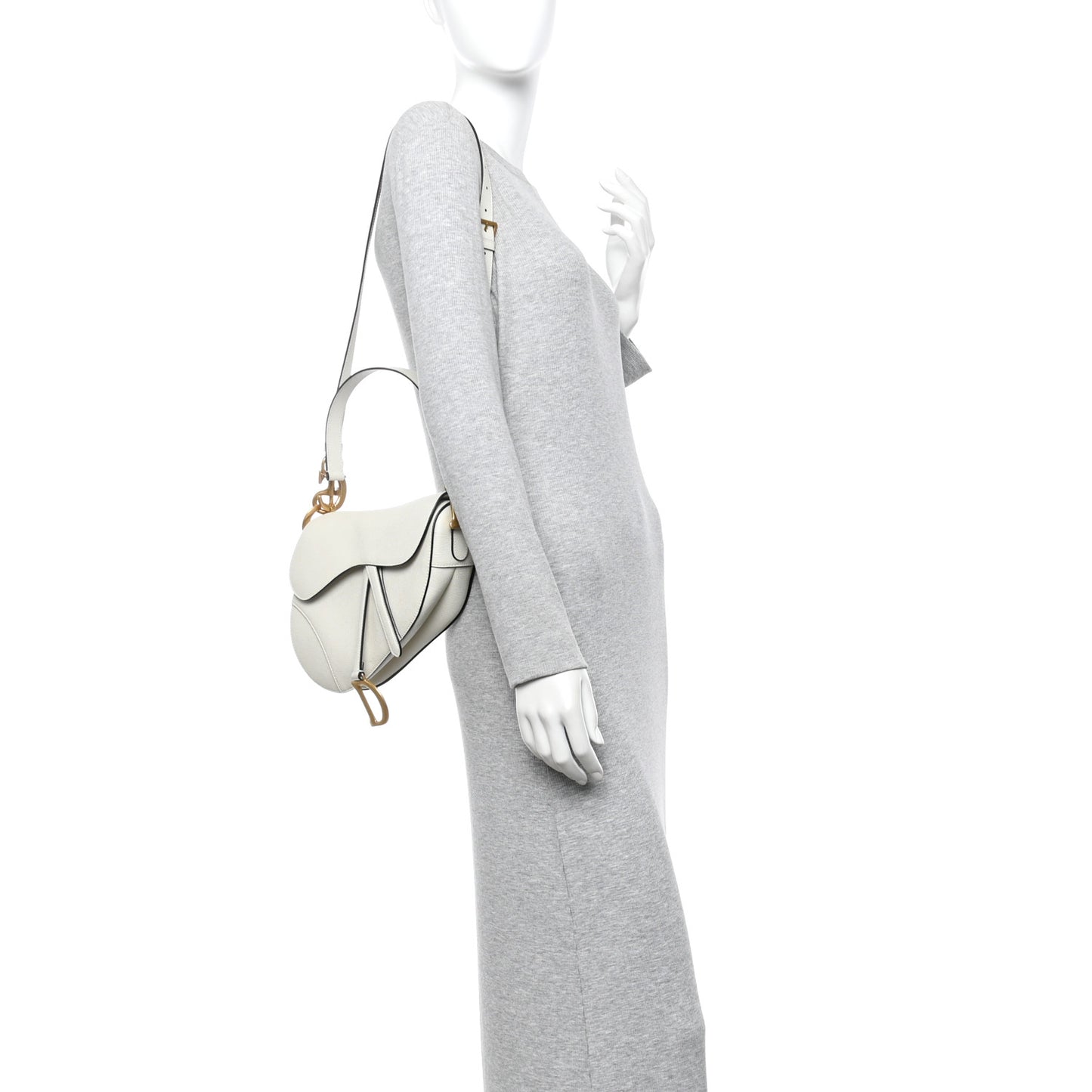 Grained Calfskin Saddle Bag With Strap Latte