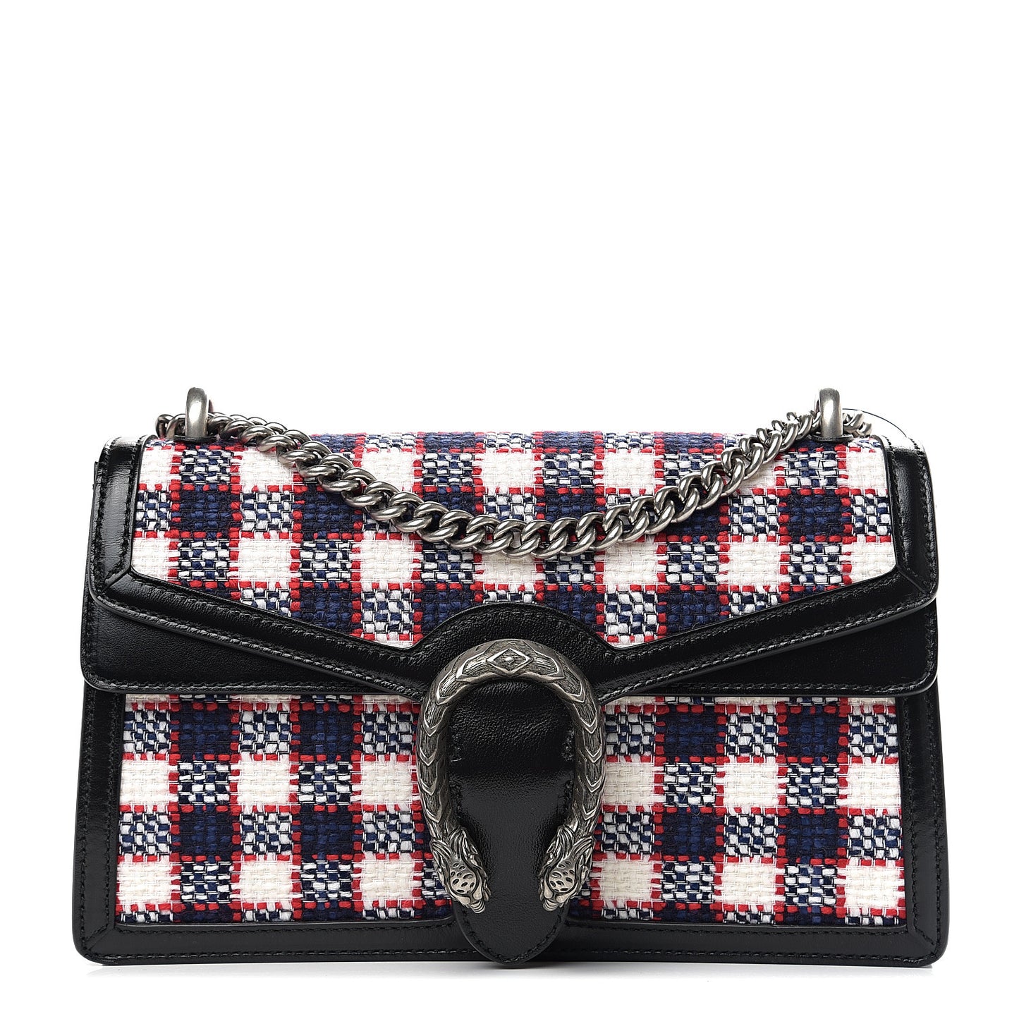 Vintage Tweed Check Small Dionysus Shoulder Bag White Hibiscus Red Marine
