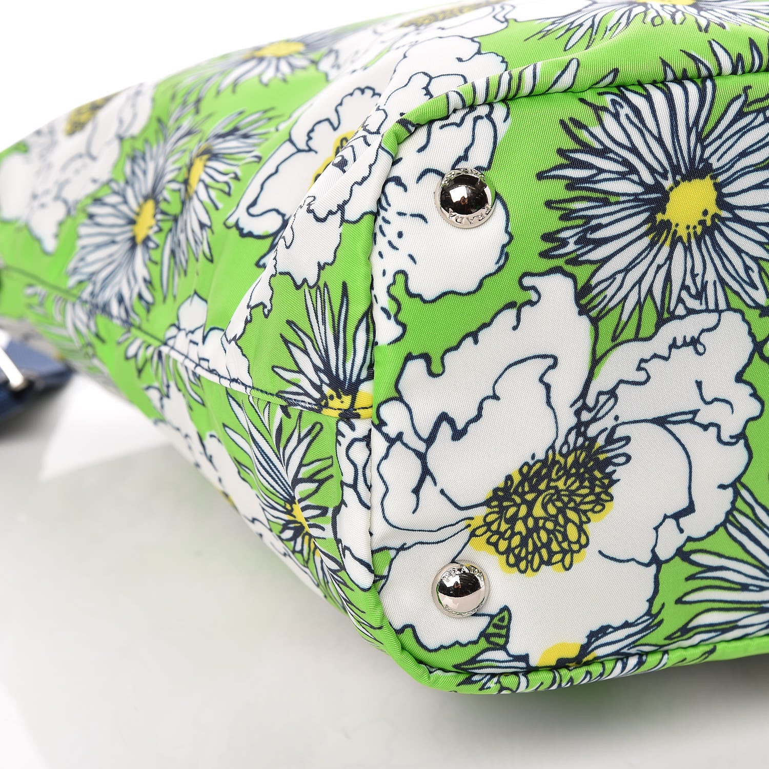 Prada Tessuto Nylon Saffiano Floral Print Tote Green 9 of 10