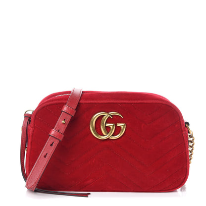 Gucci Velvet Matelasse Small GG Marmont Chain Shoulder Bag Hibiscus Red 1 of 10