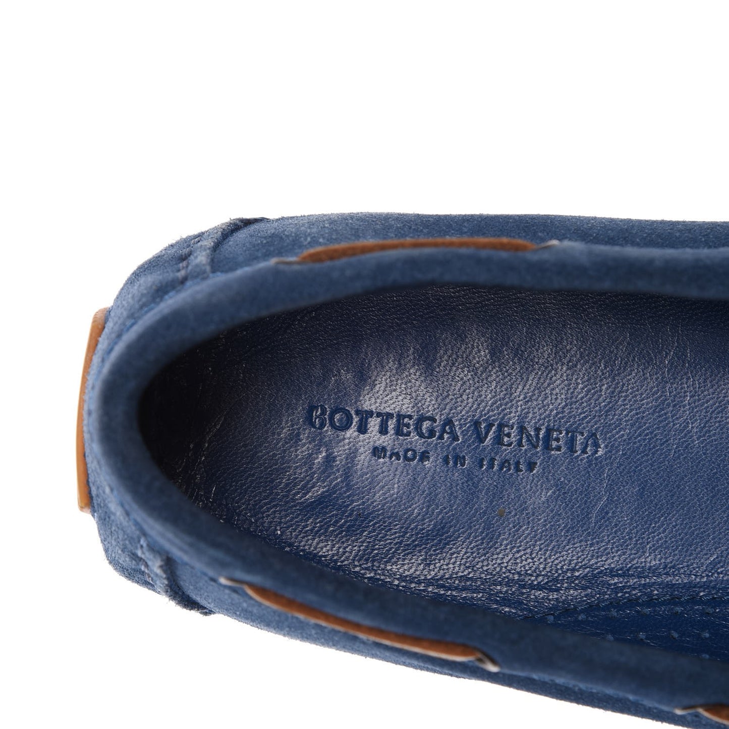 Suede Intrecciato Wave Driver Moccasin Loafers 38 Blue