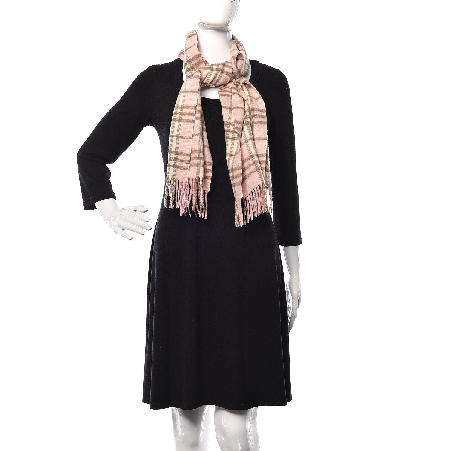Burberry Cashmere Check Fringe Scarf Pink 2 of 2