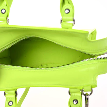 Balenciaga Semi Shiny Calfskin Crocodile Embossed Neo Classic Silver Hardware Mini City Fluo Yellow 14 of 18