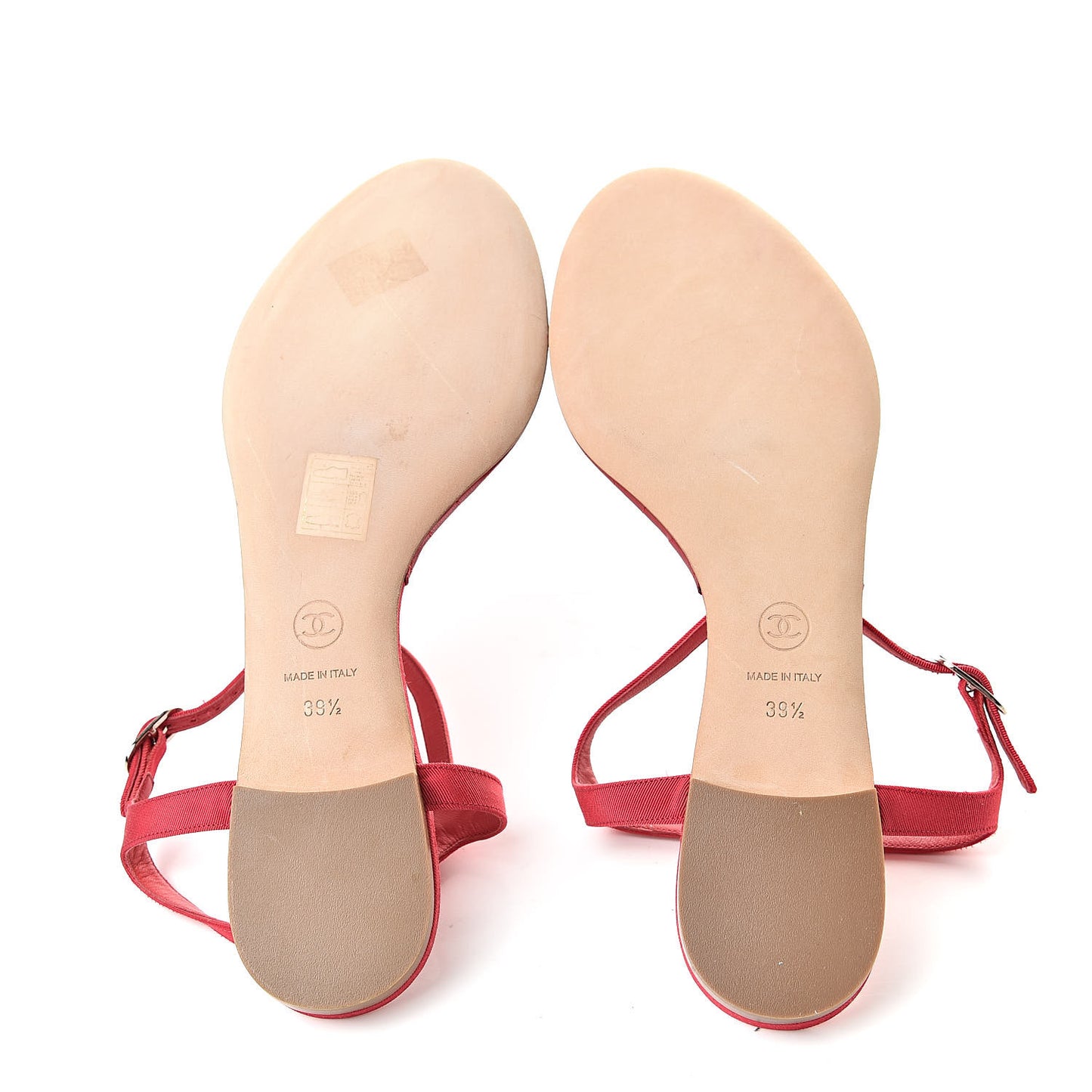Grosgrain Lambskin Chain CC Thong Sandals 39.5 Rouge