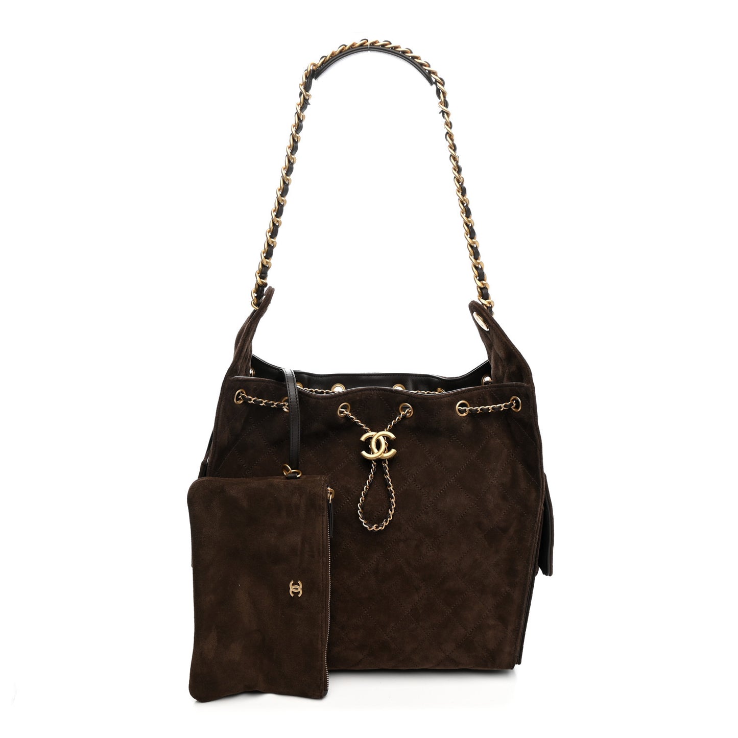 Suede Quilted Medium Chanel 25 Handbag Dark Brown