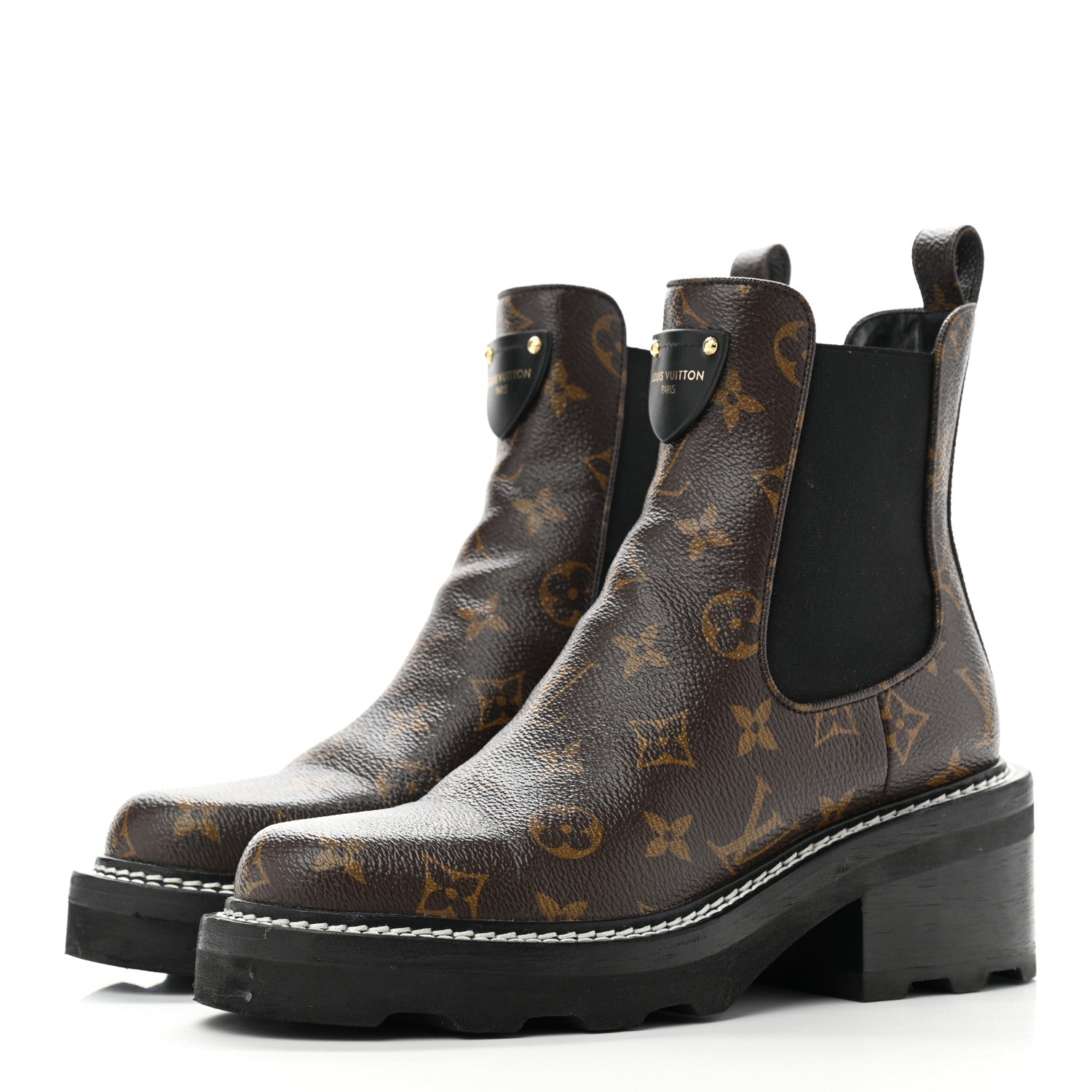Louis Vuitton Patent Monogram LV Beaubourg Ankle Boots 37.5 Black 3 of 8