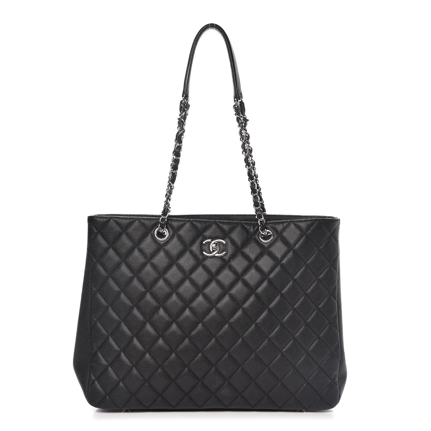 Caviar Quilted Large Shopping Tote Black
